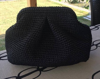 Handmade Black Raffia Clutch