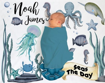 Ocean Baby Blanket | Baby Boy Blanket | Minky | Fleece | Ocean Nursery Decor | Growth Tracker | Swaddle Blanket | Boy Gift
