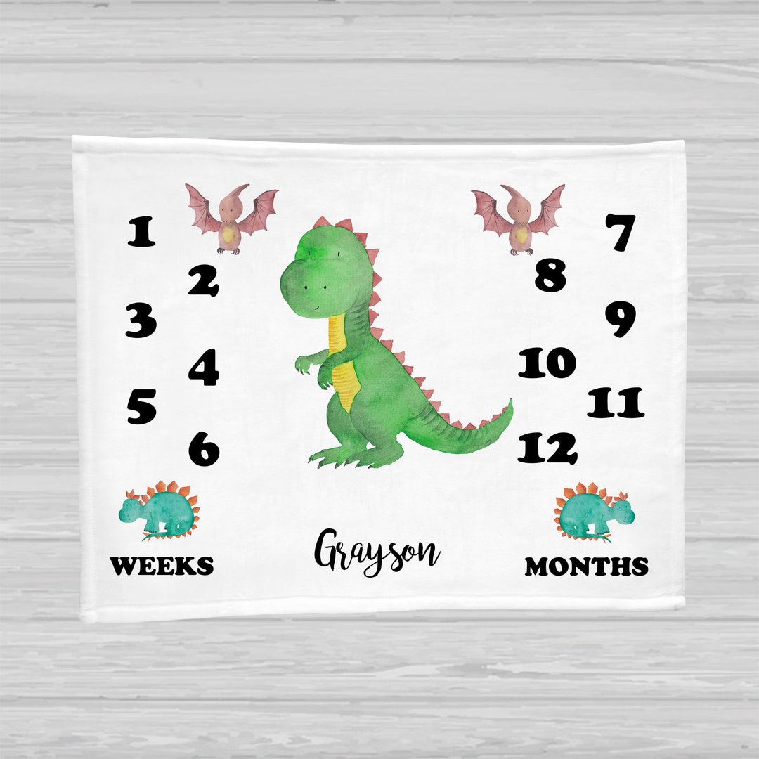 Dinosaur Baby Milestone Blanket Baby Boy Gift Monthly Baby Blanket Age