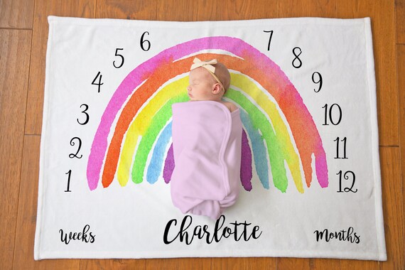 Rainbow Baby Milestone Blanket Rainbow Baby Gift Monthly Baby Blanket Age Blanket Personalized Baby Blanket Rainbow Growth Blanket Etsy Canada