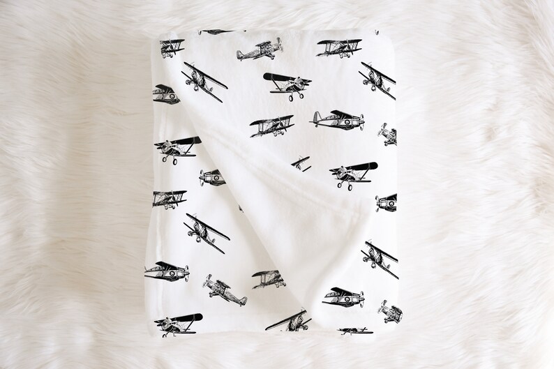 Airplane Baby Blanket Baby Boy Blanket Minky Fleece Etsy