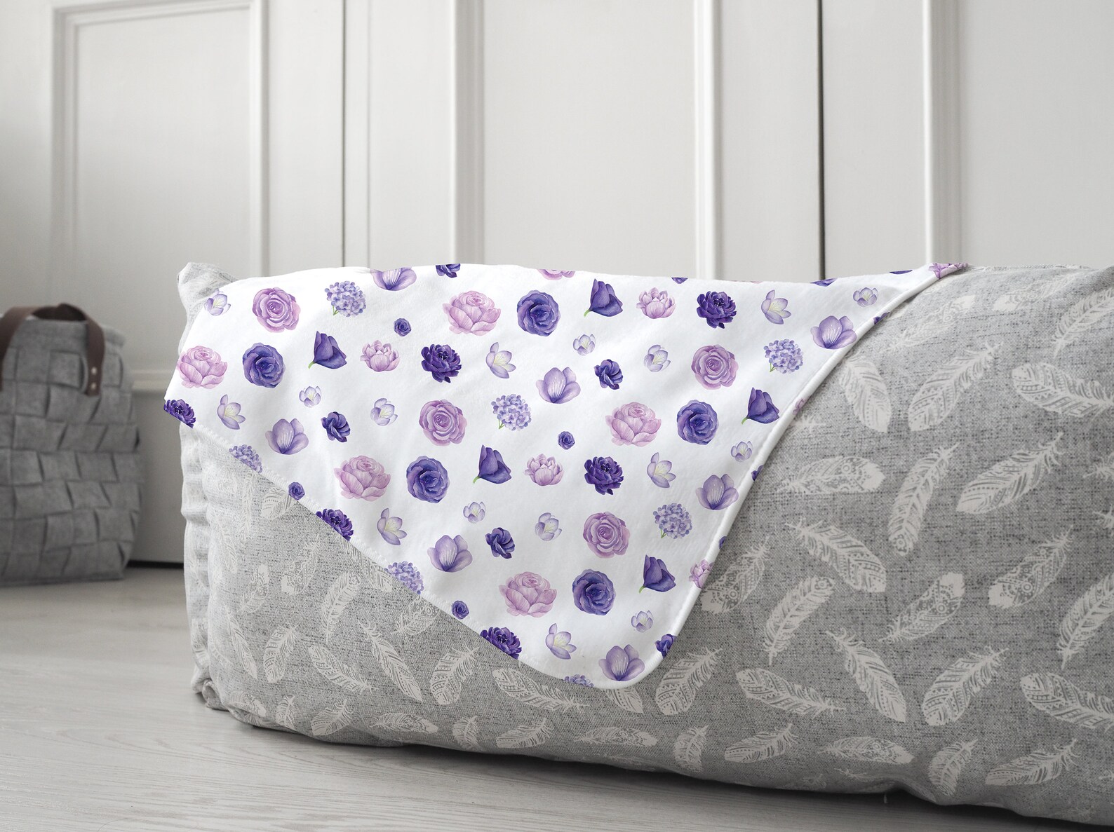 Purple Floral Baby Blanket Violet Flower Blanket Baby Girl Etsy