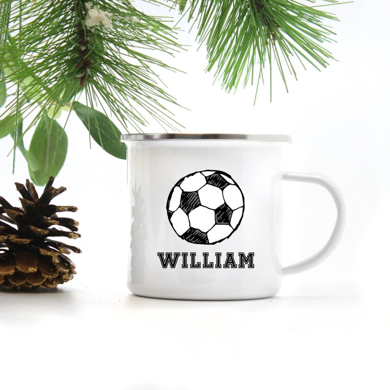 Personalized Soccer Mug Custom Boys Mugs Kids Hot Chocolate Mugs Gifts for Boys Hot Cocoa Mugs Campfire Mugs Personalized Gift image 1