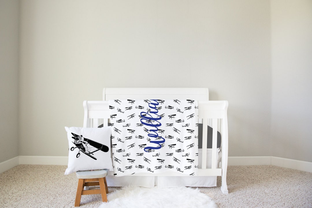 Personalized Airplane Blanket Baby Boy Blanket Minky Fleece Airplane ...