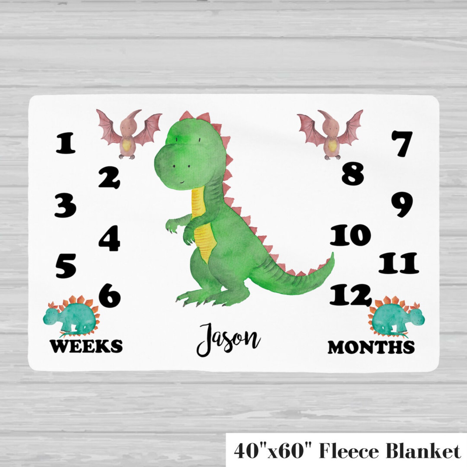 Dinosaur Baby Milestone Blanket Baby Boy Gift Monthly Baby Etsy