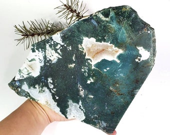 LARGE Raw and Druzy Green Blue/red Moss Agate Slab #1, Raw Moss Agate, Raw Crystal, LARGE Crystal Slab, Druzy crystal Slab, Collectors piece