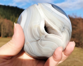 LARGE Druzy Blue/Gray Agate Sphere, Agate sphere, High Grade Sphere, 84.5mm