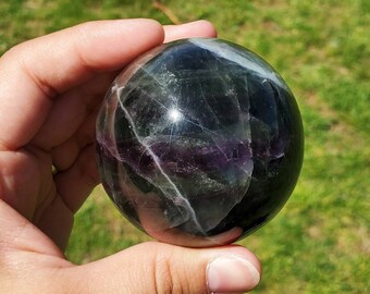 Green Purple Fluorite Sphere, Fluorite Sphere With Rainbows, Green