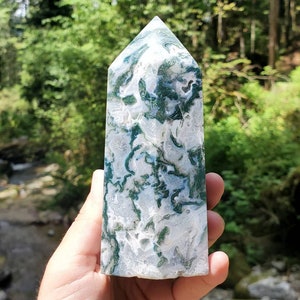 Stunning LARGE Druzy Moss Agate Tower image 3