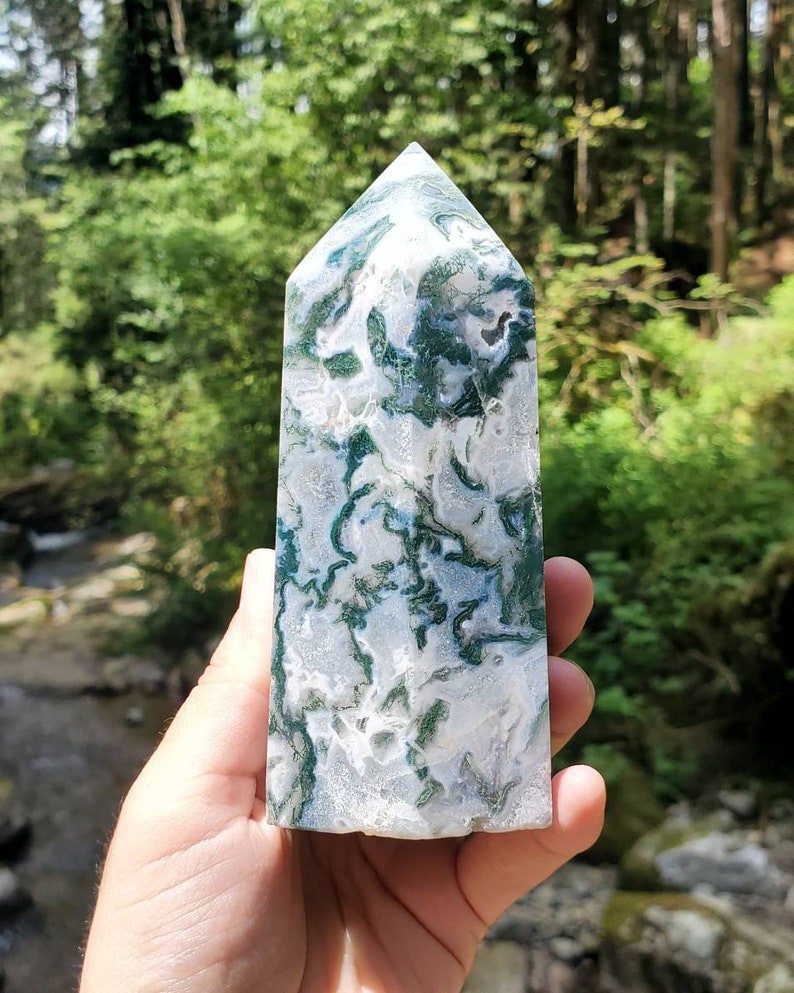 Stunning LARGE Druzy Moss Agate Tower image 3
