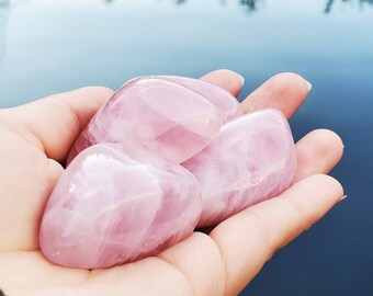ONE Rose Quartz Palm Stone, Crystal Palm Stone, Throat and Heart Chakra, Rose Quartz Stone, Healing Crystals