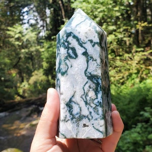 Stunning LARGE Druzy Moss Agate Tower image 1