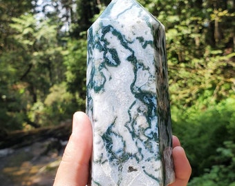 Stunning + LARGE Druzy Moss Agate Tower