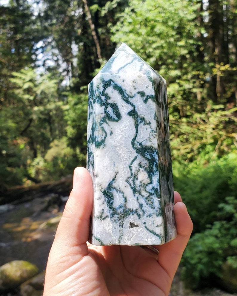 Stunning LARGE Druzy Moss Agate Tower image 1