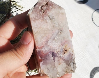 Sparkly and Druzy Pink Amethyst Tower with rainbows, Pink Amethyst Tower, high grade crystal, Crystal Tower, Pink Crystal