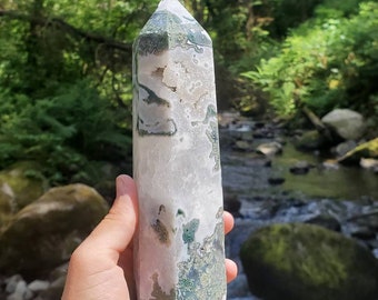 Stunning + LARGE Druzy Moss Agate Tower