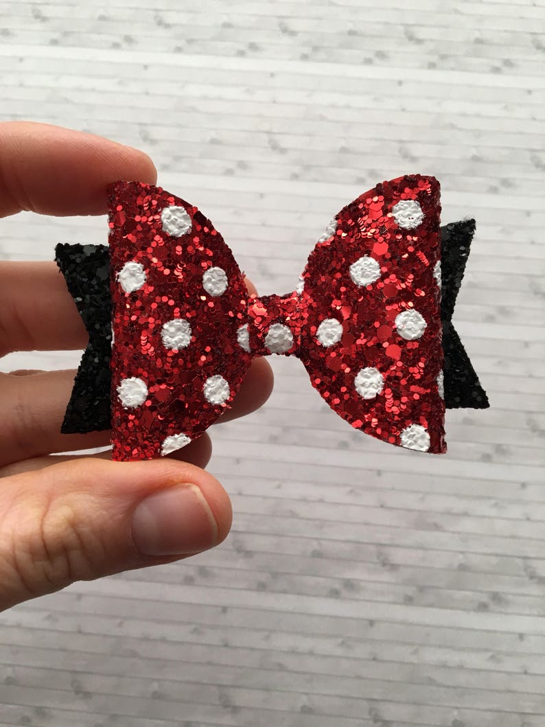 Minnie Mouse Glitter Hair Bow 3.5/" Red /& Black Disney Bow Clip