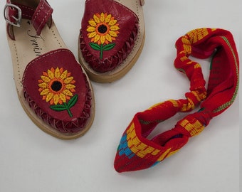 Little girl Mexican sandals, Sandalias Artesanales, Girls Sunflower mexican shoes