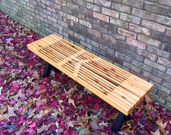 Slatted Bench With Family Name Initial - Unique Gift for Wedding or New House Indoor Outdoor - Mudroom - Living Room - Garden - Back yard