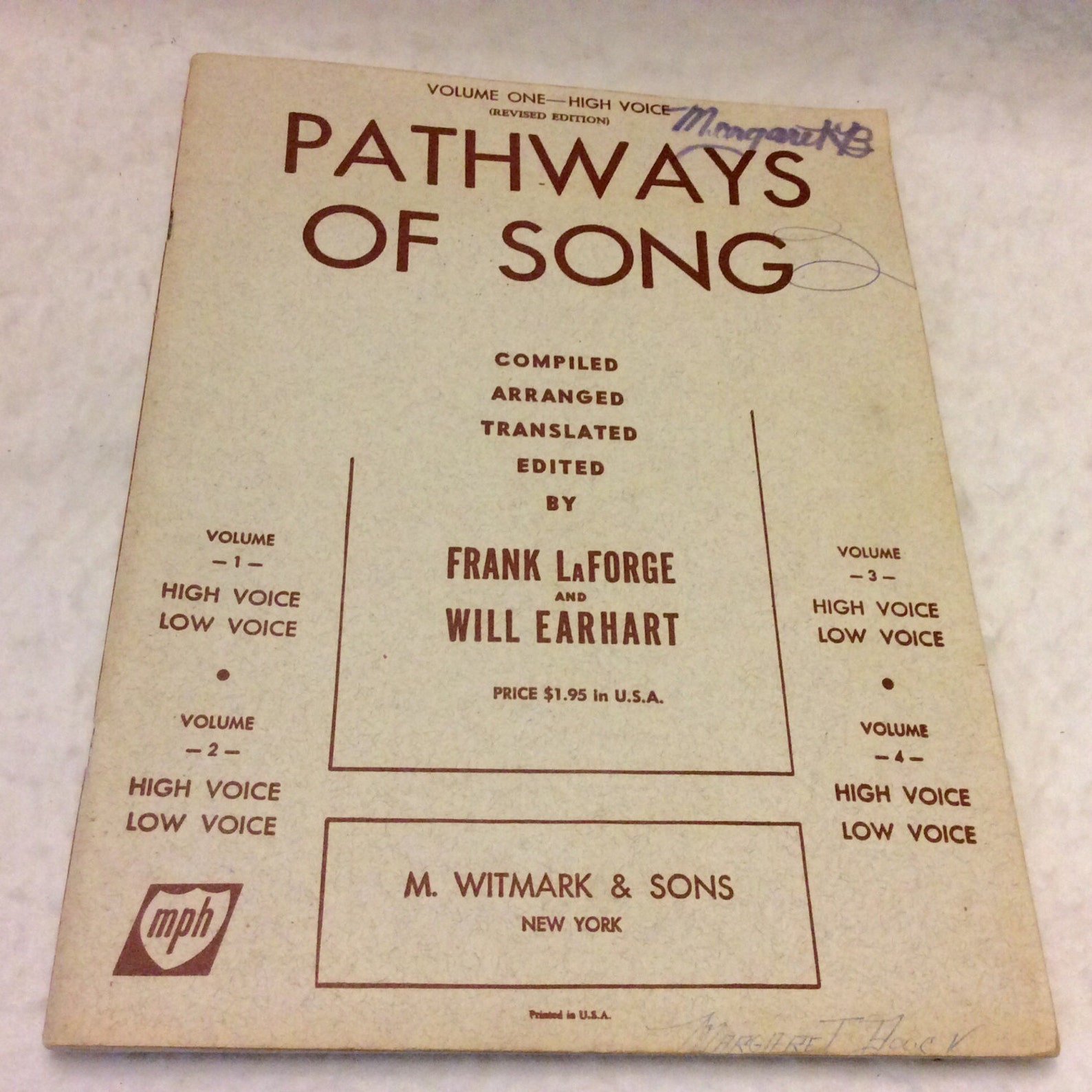 Pathways of Song Volume One High Voice 1935 Sheet Music Song Book. Free