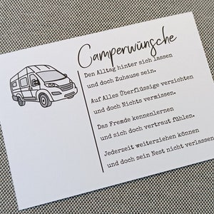 Camperwünsche Camping Kastenwagen Van - Postkarte / Glückwunschkarte / Grußkarte DIN A6
