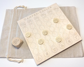 Camper Rally - Wooden Dice Game - Travel Game Board with Camping Vehicles - Caravans, Motorhomes, Buses, Campervans