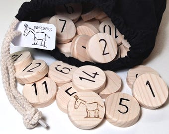 Das Eselspiel in der 121-teiligen Version - aus Massivholz - Lege-/Stapelspiel für 2-8 Spieler - schwarze Beschriftung