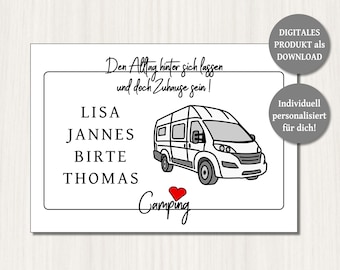 Poster Camping - Personalized for your camper family - with campervan - as a gift - DIGITAL FILE for self-printing