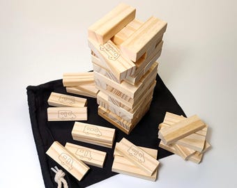 Wooden camper game "Jumping Tower" - special edition for campers - travel game in a linen bag