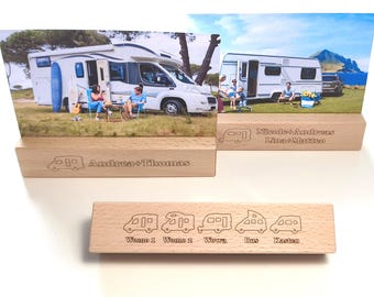 Personalisierter Kartenhalter für Camper - Fotoständer aus Buche