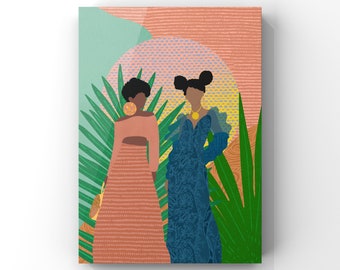 Black Women Art Print, Sisterhood Illustration, Nature Wall Decor (Digital Download)