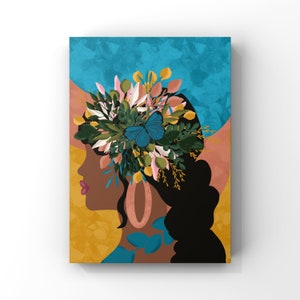 Blooming, Floral Illustration, Black Woman Art, Printable Wall Art,