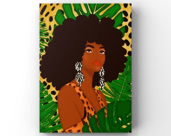 DejahWyld, Digital Art Print Illustration, Black Woman Art Prints, Animal Print Art, Printable Wall Art, Digital Download