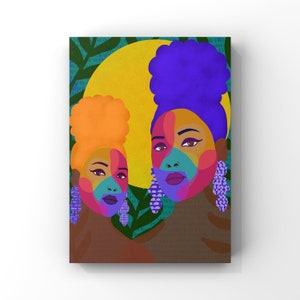 Sister Love, Printable Wall Art, Digital Collage Illustration Art Print, Sister Art Print, Colorful Wall Art, Black Art Prints, Wall Decor