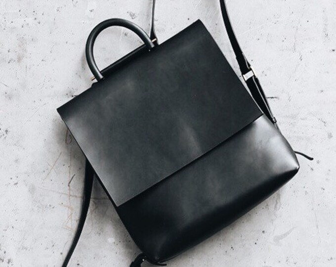 Leather Backpack Women Black Leather Laptop Bag Leather Minimalist ...