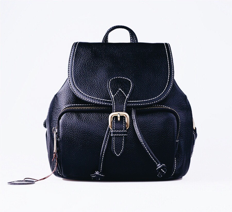 Top grain leather mini backpack black small leather backpack Etsy