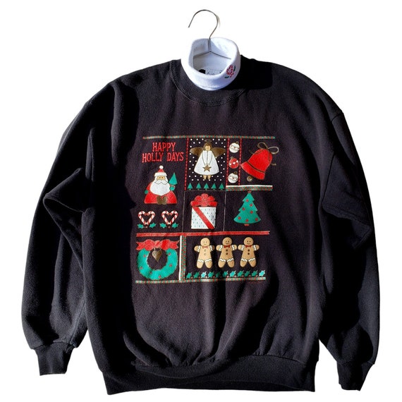 vtg collared xmas sweatshirt, 80s 90s ugly christ… - image 1