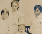 Cabinet Card of Four Siblings Boy Girls and Baby with Messy Hair Photographer 39 s Correction makes for Weird Looking Eyes Ely Duluth Minnesota