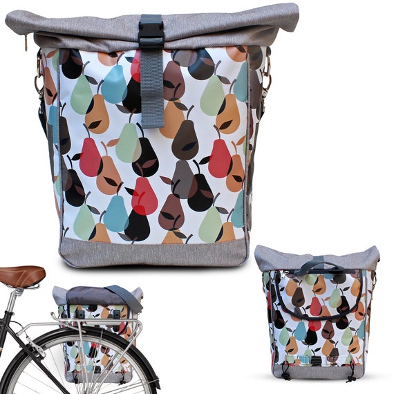 IKURI Bicycle Bag Waterproof for Woman Rolltop Oilcloth Bike Bag Pannier Retrolook Design Peras Etsy