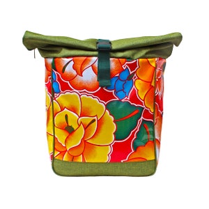 Bolsa/mochila para bicicleta 2 em 1 KOMBI feita de oleado - bolsa de alforje para mulheres Alforjes de bicicleta impermeáveis - Design Tehuana Red