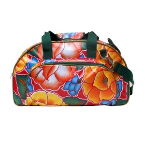 Badetasche Schwimmtasche Weekender Saunatasche Wasserdicht Sporttasche für Frauen Reisetasche aus Wachstuch Umhängetasche - Tehuana Rot