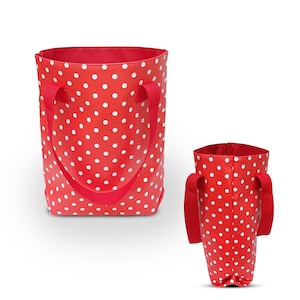 Shopper Einkaufstasche Tote Bag Beutel Wasserdicht - Tragetasche für Frauen Rot mit Punkten Polka dots - Lunares rot