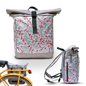 2in1 Bicycle Bag / Backpack KOMBI Waterproof For Woman Rolltop Bike Bag Pannier Design Hanami silber image 2