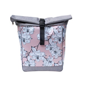 2in1 Fahrradtasche / Rucksack KOMBI  aus bedruckter Plane geblümt - Gepäcktasche für Frauen Wasserdicht Bike Panniers - Design Magnolia