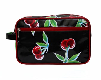 IKURI Make Up Bag Waterproof - Cosmetic Bag Toiletry Bag Travel Fashion Bag Portable Organizer Beautycase Large Accessoires - Cerezas Black