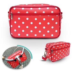 Lenkertasche Fahrradtasche aus bedruckter Plane, mit abnehmbarem Schultergurt, für Frauen Wasserdicht Bike Bag - Design Lunares rot