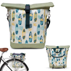 ワックスキャンバス製の防水自転車パニエトートバッグ。ジッパー