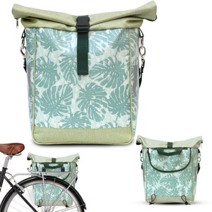 Fahrradtasche Gepäckträger aus Plane Wasserdicht - Gepäcktasche für Frauen Velotasche Bike Panniers Fahrrad-Zubehör - Design Monstera