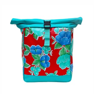 2in1 Fahrradtasche / Rucksack KOMBI  aus Wachstuch - Gepäcktasche für Frauen Wasserdicht Bike Panniers - Design Capullo