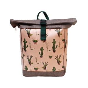 Bolsa / mochila para bicicleta 2 em 1 COMBI para porta-bagagens em oleado - bolsa de bagagem para mulheres, cestos de bicicleta impermeáveis - design Cactus